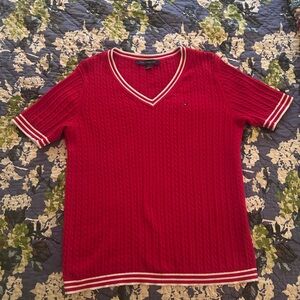 Tommy Hilfiger Red Knit Sweater with White Trim